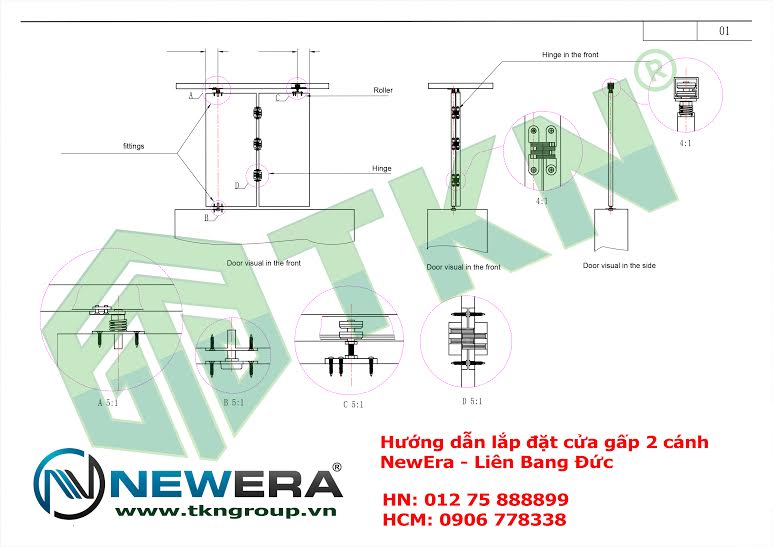 Hướng dẫn lắp đặt cửa gấp NewEra loại 100kg NE-330C2 và NE-330C4